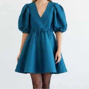 Vintage 90s Sydeny INC Blue Turquoise Mini A Line Gown Small